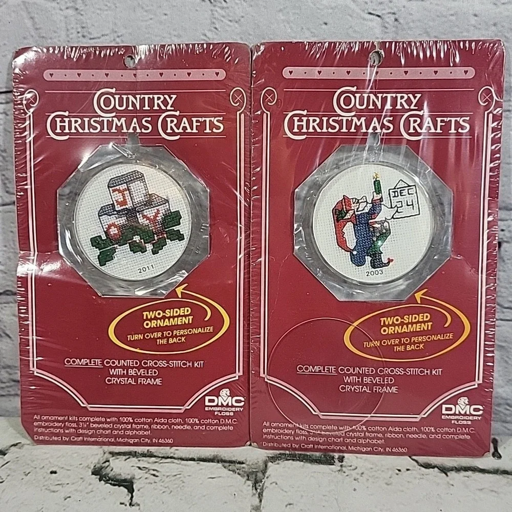 Country Christmas Crafts Ornament Crystal Frame‎ Counted Cross Stitch Kits Lot 2